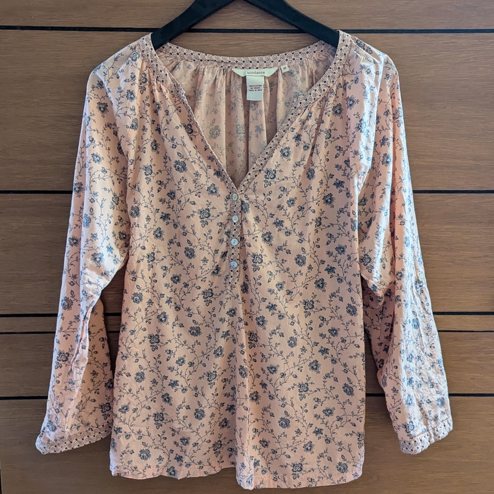Sundance Floral Roll Sleeve Tunic Top